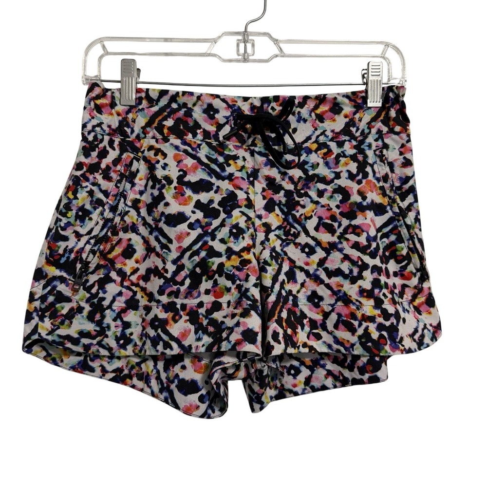 Athleta Women Multicolor Abstract Print Athletic‎ Shorts Size 2 Drawstring Waist